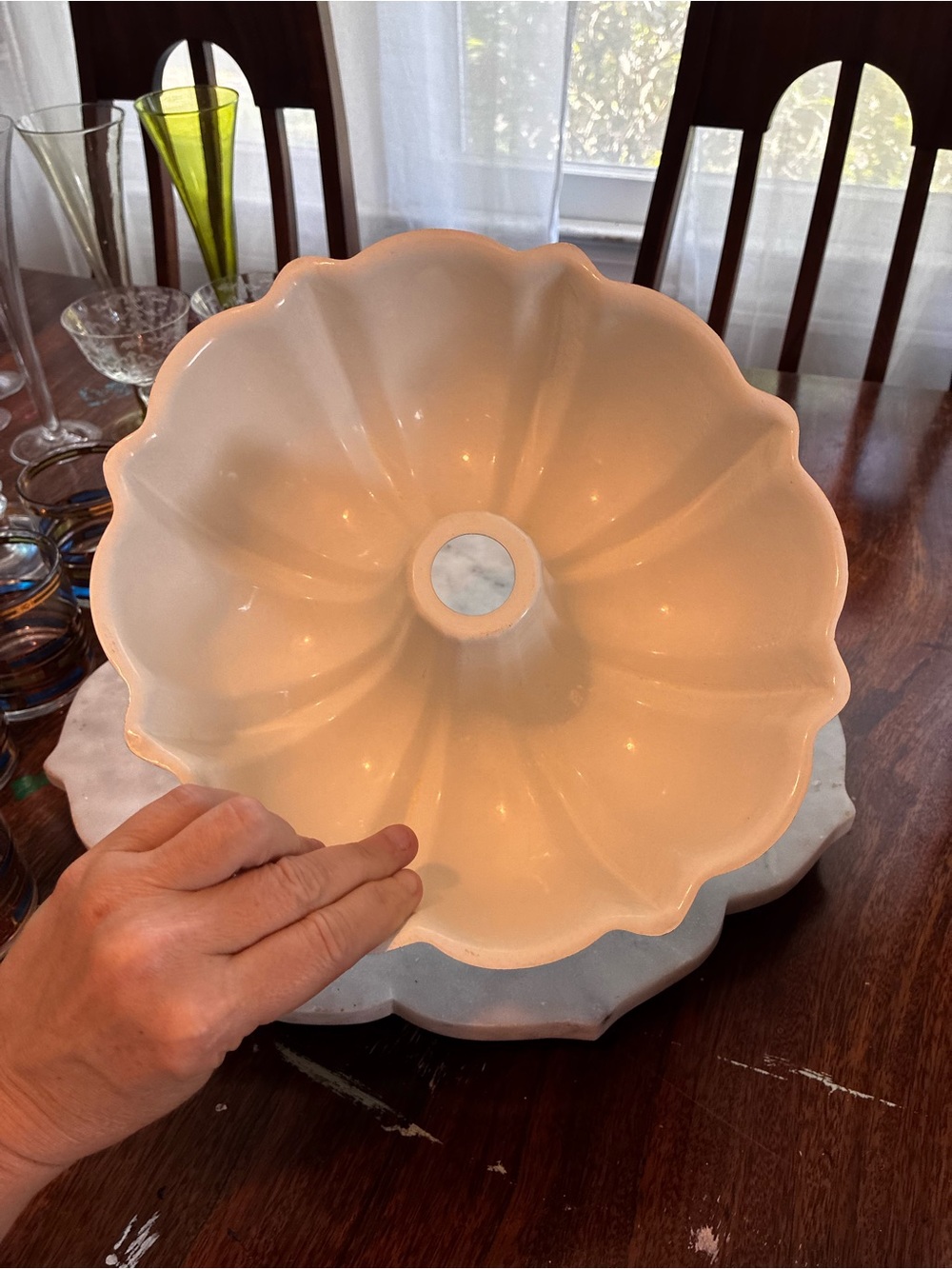 Vintage White Ceramic lined bundt cake jello mold Elegant